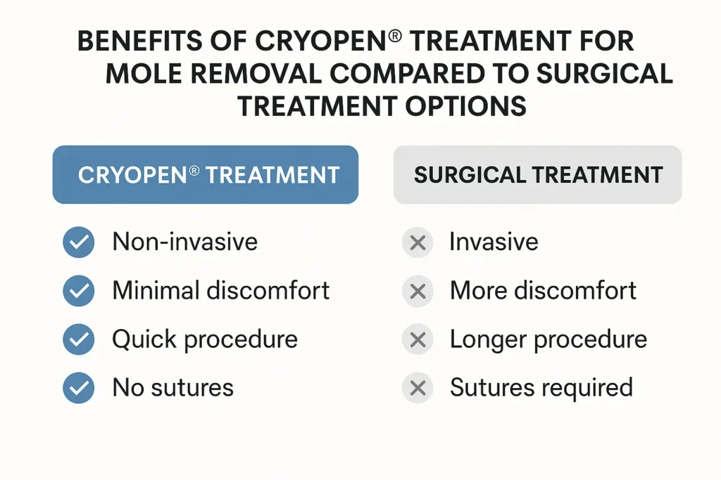 Table to show the benefits of getting moles removed Dagenham from LA LIPO