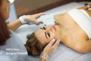 Woman having Hi-Fu to reduce wrinkles Dagenham.