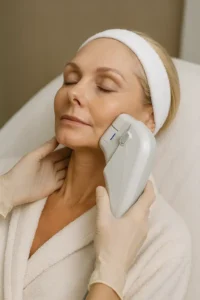 Woman receiving HIFU non surgical facelift treatment Dagenham