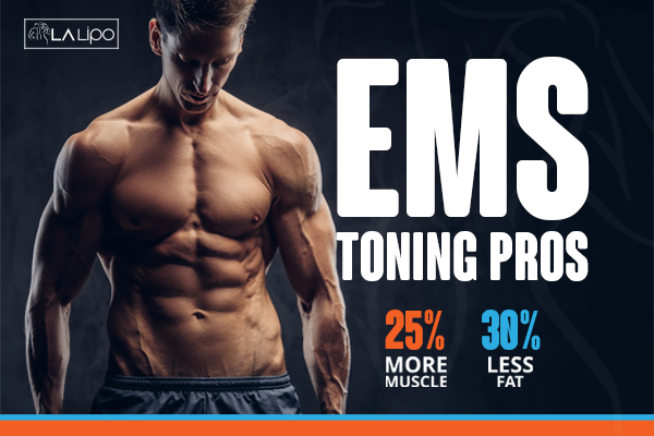 Graphic of man with toned body showing the benefits of LA-EMS Body Sculpting Dagenham treatment