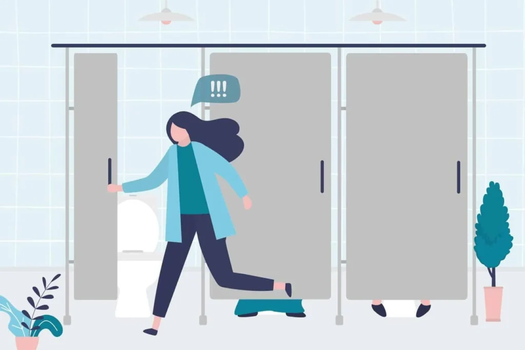 graphic of Urine incontinence Dagenham woman running to the toilet.