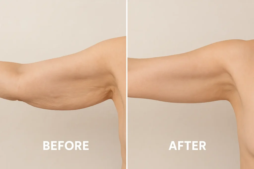 Picture of LA LIPO Dagenham before and after results of skin tightening treatment on the upper arms.