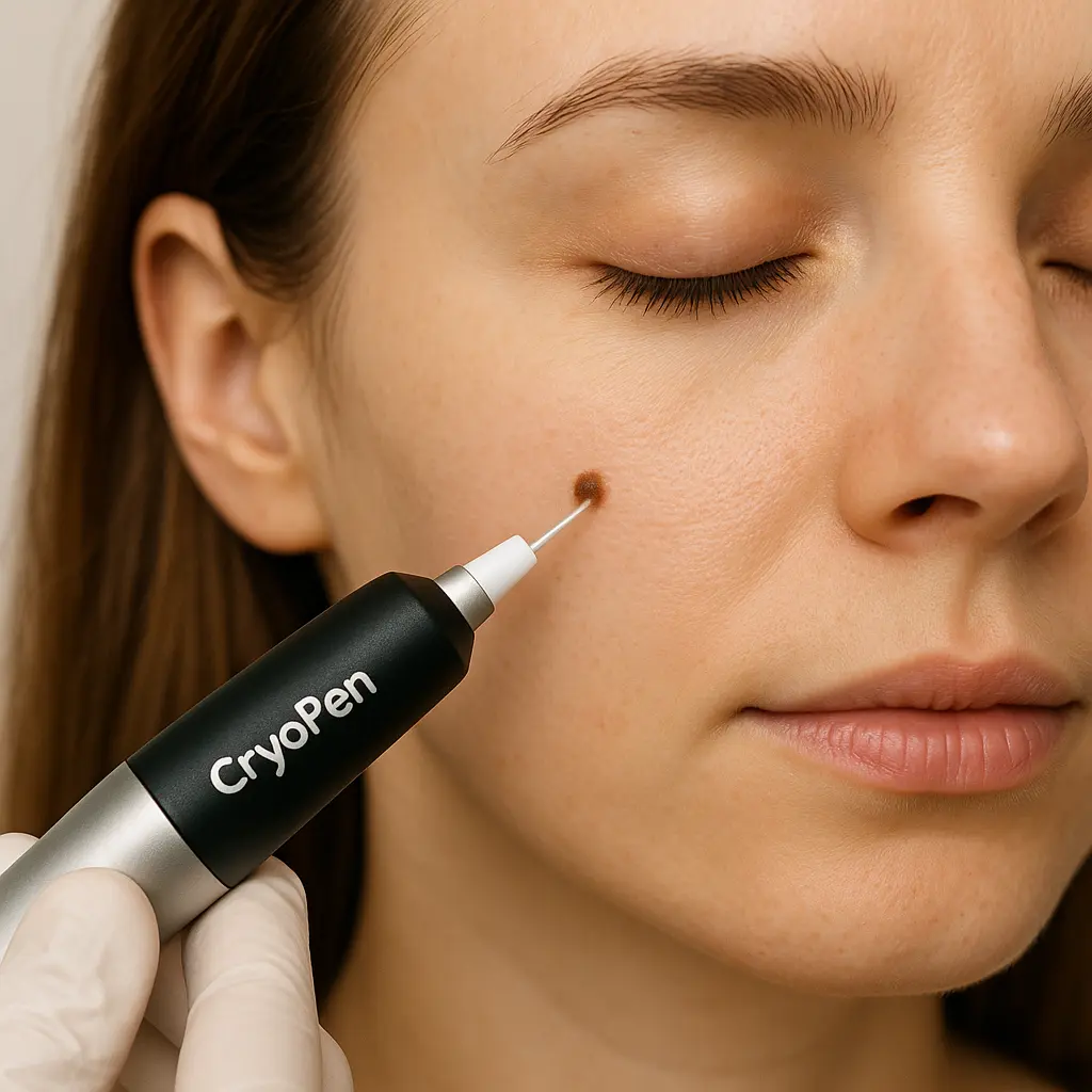 woman receiving facial mole removal Dagenham using cryopen